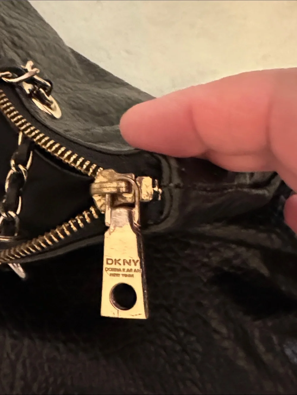 DKNY Black Pebbled Leather Clutch with Gold Hardware